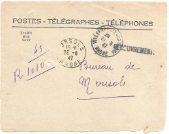 DEVANT DE LETTRE A EN FRANCHISE POUR MONSOLS (RHONE) 1947 - Cartas Civiles En Franquicia