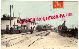 71 - CUISERY  - LA GARE  LOCOMOTIVE TRAIN - BELLE CARTE COLORISEE  1907 - Autres & Non Classés