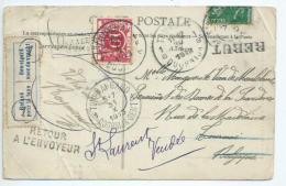 Belgique.Carte Postale Taxée 10cts à Tournai Refusée Pour Taxe Et Mise Au Rébut à Son Retour En France - Altri & Non Classificati