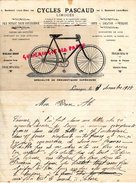 87 - LIMOGES - BELLE FACTURE CYCLES PASCAUD- VELO- CYCLISME- 4 BD LOUIS BLANC- NICKELAGE EMAILLAGE-1914 - Automobil