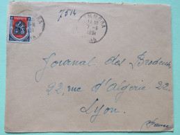 Algeria 1951 Cover Temmora Oran To Lyon France - Arms Of Alger - Covers & Documents