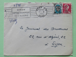 Algeria 1957 Cover Oran To Lyon France - Marianne - Arms Of Alger - Brieven En Documenten