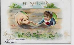 CPA Ancienne Cochon Pig Circulé Gaufré Montchat - Varkens