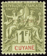 N° 42 1f Olive "Cuyane" Au Lieu De "Guyane" (aminci) Qualité: * Cote: .....  € - Autres & Non Classés
