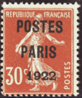 N° 32 30c Semeuse Rouge "Postes Paris 1922" Qualité: (*) Cote: 200  € - Autres & Non Classés