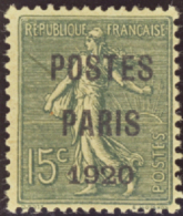 N° 25 15c Semeuse Lignée "Postes Paris 1920" (lég. Adh) Qualité: ** Cote: 575  € - Otros & Sin Clasificación