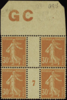 N° 141 30c Semeuse Orange Bloc De 4 Manch GC Mill 7 (1ex*) Qualité: ** Cote: 190  € - Otros & Sin Clasificación