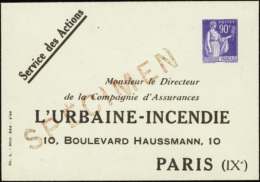 N° 368 (F4c) 90c Paix "l'Urbaine - Incendie" Surch. Spécimen Qualité:  Cote: .....  € - Other & Unclassified