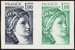 N° 1972 1,00 Sabine Paire Essais Couleur Bleu-gris+émeraude Qualité: ** Cote: .....  € - Other & Unclassified