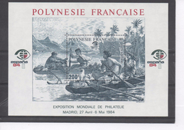 POLYNESIE Frse -  "Espana 84" Exposition Philatélique - Scène De La Vie Du Maori (gravure Ancienne) - - Blokken & Velletjes