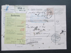 Österreich Post Begleitadresse Wien - Ste Croix (Schweiz) 1899 Buchs Bahnhof. Klebezettel: Bordereau / Fremdes Porto. - Cartas & Documentos