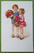 CP LITHO Illustrateur FIALKOWSKA NS DUO ENFANT FILLE  GARCON BOUQUET  FLEUR - Fialkowska, Wally