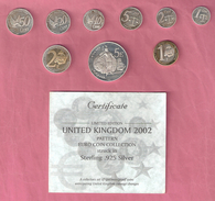 ENGELAND PROBASET EURO'S 1 CT T/M 5 EURO 2002 PROOF SILVER/SILVERGOLD IN ORIGINAL BOX WITH COA - Other & Unclassified