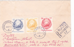 #BV541  COAT OF ARMS, STAMPS FULL SET  ON COVER SEND TO MAIL IN 8.04.1971 VERY RARE! ROMANIA. - Storia Postale