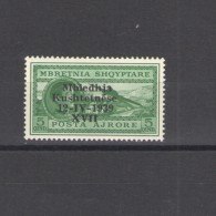 ALBANIA 1939 POSTA AEREA  ASSEMBLEA COSTITUENTE 5 Q. VERDE ** MNH - Albania