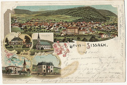 Gruss Aus Sissach Litho Bank  Kirche Schloss Edit Fehlmann Basel - Sissach