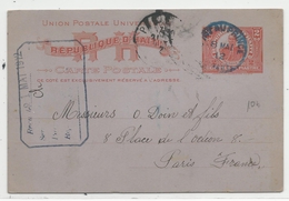 HAÏTI - 1912 - CARTE ENTIER POSTAL De PORT AU PRINCE Pour PARIS - - Haiti
