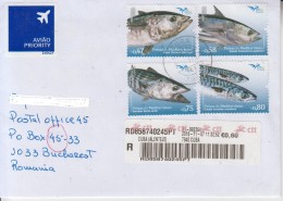 PORTUGAL :  ANIMALS  FISHES On Circulated Cover To ROMANIA - Envoi Enregistre! Registered Shipping! - Used Stamps