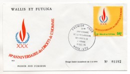 WALLIS ET FUTUNA - ENVELOPPE 1er JOUR - FDC - 30éme ANNIVERSAIRE DES DROITS DE L'HOMME - PREMIER JOUR A MATA-UTU -1978 1 - FDC