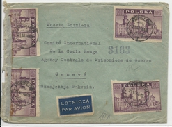 POLOGNE - 1946 - ENVELOPPE Par AVION Avec CENSURE De POPIELOW Pour GENEVE (PRISONNIERS DE GUERRE - CROIX ROUGE) - Briefe U. Dokumente