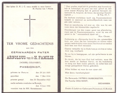 Devotie Doodsprentje Pater Passionist Arnoldus - A. Colpaert - Outrijve 1859 - Kortrijk 1951 - Avvisi Di Necrologio