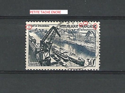 * 1956 N° 1080 PORT DE STRASBOURG  OBLITÉRÉ  DOS TRACE CHARNIÈRE - Oblitérés