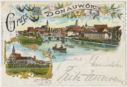 Gruss Aus Donauworth Litho Color Fritz Fick Kretzschmar Schatz  Meissen  P. Used 1897 To Augsburg - Donauwoerth