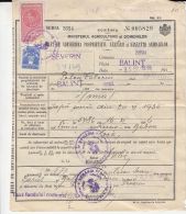 4706FM- ANIMALS PROPERTY CERTIFICATE, AVIATION, AGRICULTURE, COMMERCE, KING CHARLES 2ND REVENUE STAMPS, 1938, ROMANIA - Steuermarken