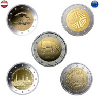 Latvia 2 Euro All Commemorative 5 Coin Set Collection Uncirculated From Roll  UNC COW , STORK AND Etc... - Lettonie