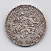 CYPRUS 1928 KGV 45 PIASTRES SILVER COIN VF-EXTF - Zypern