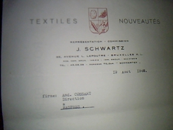 Facture Belgique  Textille Nouveautees Schwartz A Bruxelle Annee 1948 Lettre A Entete - Textile & Clothing