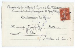 1602 - Lettre 1918 Chemin De Fer De Paris Lyon Marseille PLM Contentieux Des Titres Jousselin Bléré - 1877-1920: Semi Modern Period