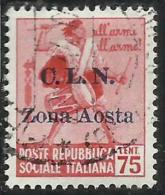 ITALIA REGNO CLN COMITATO LIBERAZIONE NAZIONALE AOSTA 1944 REPUBBLICA SOCIALE SOPRASTAMPATO CENT. 75 USATO USED OBLITERE - Centraal Comité Van Het Nationaal Verzet (CLN)