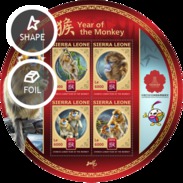 Sierra Leone 2016, Philaexpo In China, Year Of The Monkey, 4val In BF - Chimpancés