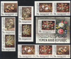 Year 1970, Anniversary Of The Revolution (flowers), Perforated And Imperforate Set Of 5 Values + Souvenir Sheet,... - Yémen