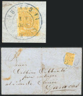 Entire Letter Sent To Caracas On 11/DE/1860, Franked By Sc.4 (½r. Orange) With Blue Datestamp Of LA GUAYRA,... - Venezuela
