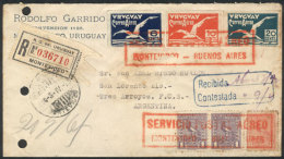 5/AP/1926 Montevideo - Tres Arroyos (Argentina): Registered Cover Flown Via The Montevideo-Buenos Aires Airmail... - Uruguay