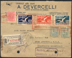 26/MAR/1926 Montevideo - Tres Arroyos (Argentina): Registered Cover Flown Via The Montevideo-Buenos Aires Airmail... - Uruguay