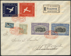 25/AU/1925 First Flight Montevideo-Florida: Registered Cover With Nice Postage, VF Quality. - Uruguay