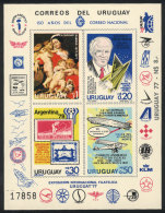 Sc.982a, 1977 Various Topics (painting, Football, Aviation, Maps Etc.), Imperf Souvenir Sheet Issued Without Gum,... - Uruguay