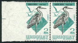 Sc.752, 1968/70 2P. Cocoi Heron, Pair With VARIETY: Left Margin IMPERFORATE, MNH, Excellent Quality, Rare! - Uruguay