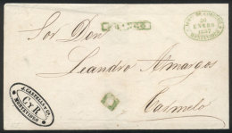 Cover Sent From Montevideo To Carmelo On 20/JA/1857, With An Oval Datestamp And Framed Straightline FRANCO Mark,... - Uruguay