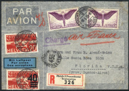 Registered Airmail Cover With Nice Postage Of 2.60Fr., Sent From Zürich To Argentina On 19/JA/1938 Via Air... - Other & Unclassified