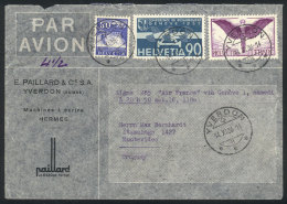 Airmail Cover Sent From Yverdon To Uruguay On 14/NO/1936, Franked With 2.20Fr., Very Nice! - Other & Unclassified