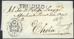 Circa 1840, Official Folded Cover Sent To Lambayeque, With Straightline Black TRUJILLO Mark Perfectly Applied,... - Pérou