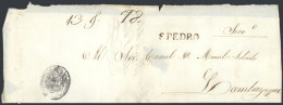 Official Folded Cover Sent To Lambayeque In 1844, With Straightline Black "S.PEDRO" Mark Perfectly Applied, Very... - Peru