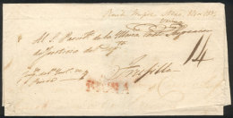 Official Folded Cover Sent To Trujillo In 1834, With Straightline Red PIURA Mark, VF Quality! - Peru