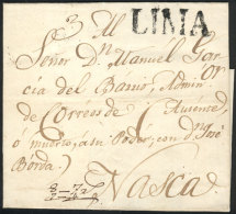 Circa 1840, Official Folded Cover Sent To Nazca, With Black LIMA Mark In Large Font Perfectly Applied, VF Quality! - Pérou