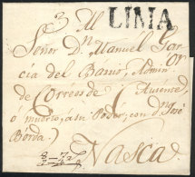 Circa 1840, Official Folded Cover Sent To Nazca, With Black LIMA Mark In Large Font Perfectly Applied, VF Quality! - Peru