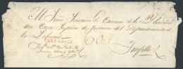 Official Folded Cover Sent To Trujillo In 1843, With Straightline Red CAXAMARCA Mark Very Well Applied, Minor... - Peru